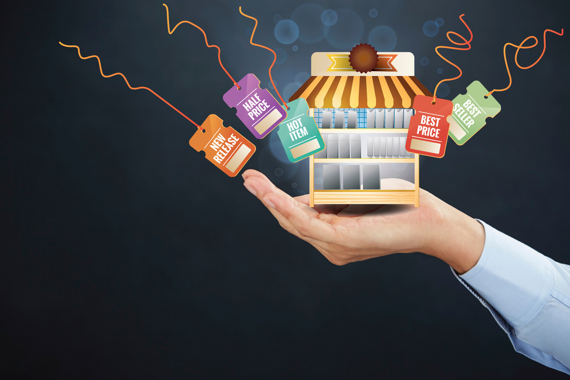 Hand presenting online shopping concept